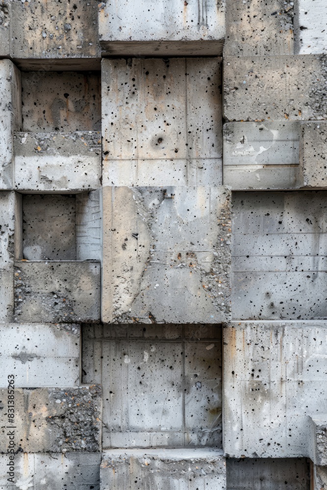 Abstract pattern of stacked cinder blocks with a weathered texture and uneven edges. Industrial material with a geometric composition. Abstract pattern of stacked cinder blocks with a weathered texture and uneven edges. Industrial material with a geometric composition.