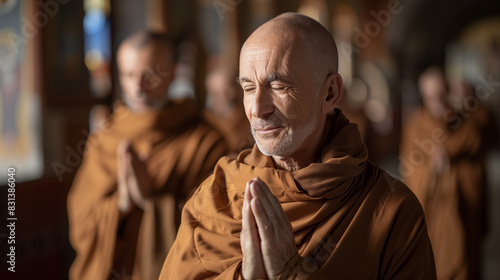 Monks praying in the temple