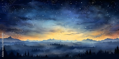 Islamic Night Sky Watercolor Painting: Perfect for a Variety of Design Projects. Concept Islamic Art, Night Sky, Watercolor Painting, Design Projects