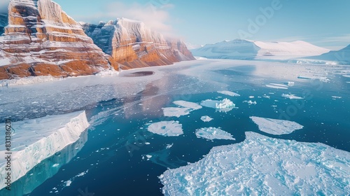 Over view of melting glaciers in the Arctic, highlighting climate change impacts now and in the future. photo