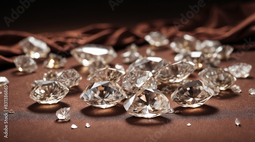 A pile of diamonds on a brown cloth.
