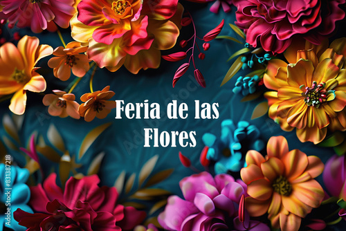 Feria de las Flores Poster with Colorful Flowers. photo