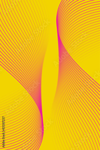 Abstract background with waves for banner. Standart poster size. Vector background with lines. Element for design isolated on yellow. Pink and yellow gradient. Brochure, booklet. Summer, spring