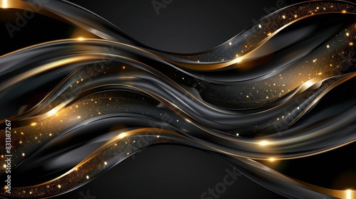 Black Background With Gold Swirls and Stars