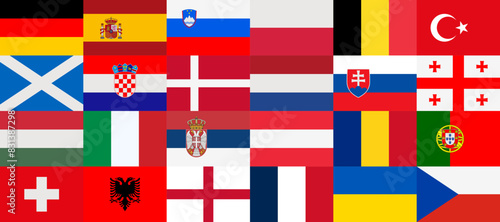 Flags of Countries Participating in the Football Championship in Europe in 2024. All National Flags Collected in One Banner. Vector illustration