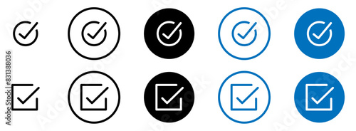 Check box icon set with correct. Checkbox symbol sign. Accept checkmark icons tick box. Editable stroke. photo