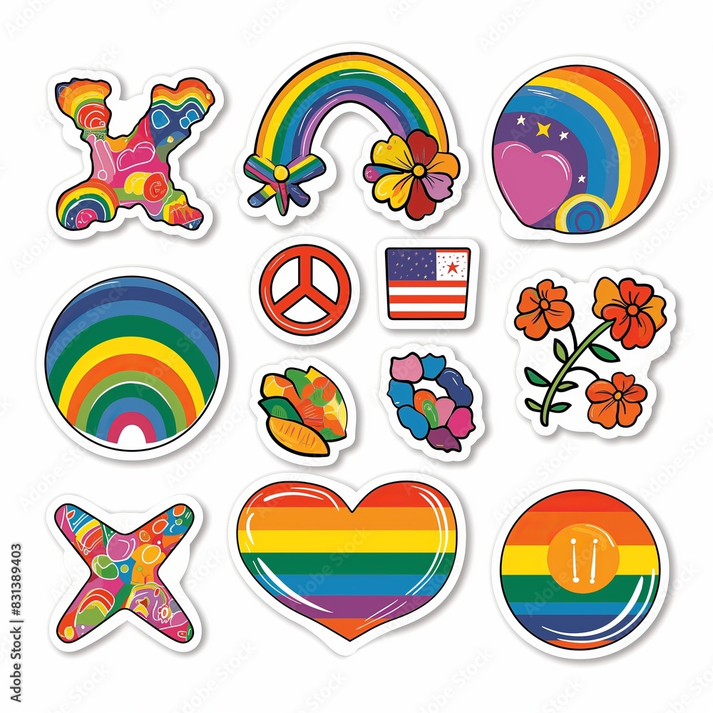 Colorful Pride Day Sticker Collection with Rainbow Designs Colorful Pride Day Sticker Collection with Rainbow Designs