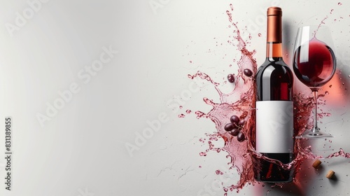 Mockup of a wine bottle and glass with a splash