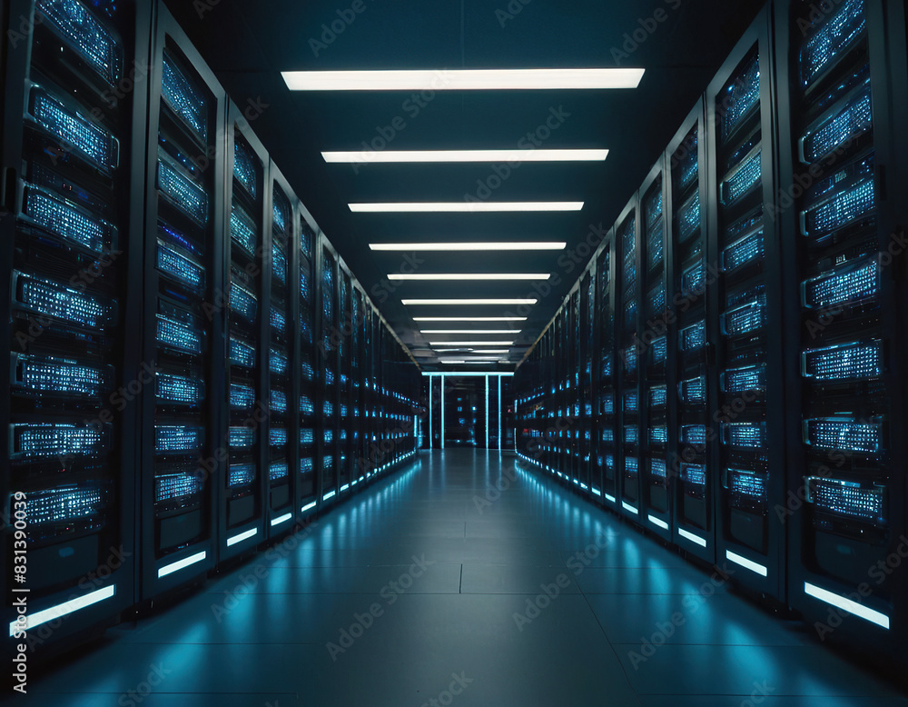 Fototapeta premium The Powerhouse of IT Infrastructure: A Deep Dive into Server Racks and Data Center Management, Server Racks, Data Servers, Data Centers, Cloud Computing