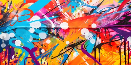 Vibrant Graffiti-Style Collage of Spray Paint Art on Walls. Concept Graffiti Art, Spray Paint Collage, Vibrant Colors, Urban Street Art, Creative Expression photo