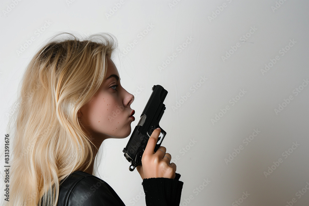 Woman kissing a gun