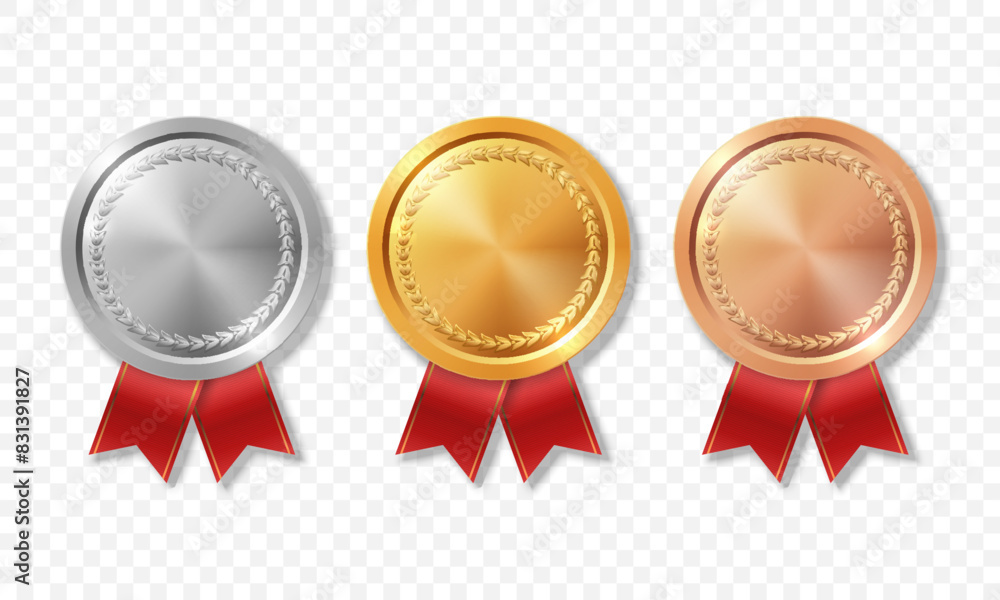 Vector Realistic Blank Golden, Silver, Bronze Award Medal Icon Set, Isolated. Design Template for Certificates, Awards. Front View Vector Realistic Blank Golden, Silver, Bronze Award Medal Icon Set, Isolated. Design Template for Certificates, Awards. Front View