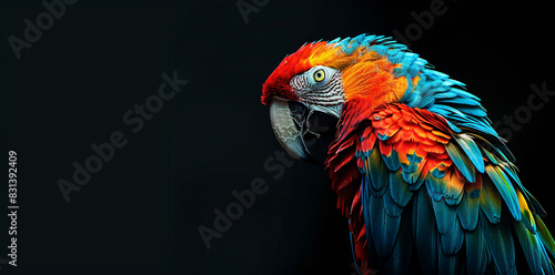 Beautiful colorful parrot isolated on black background photo
