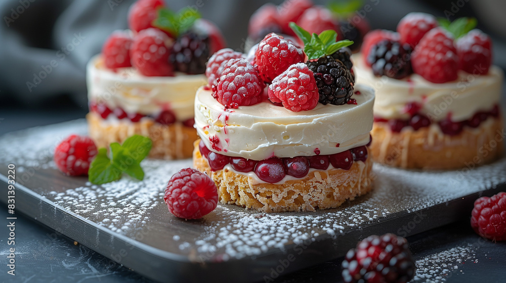 Exquisite Berry Desserts with Cream and Fresh Fruits Exquisite Berry Desserts with Cream and Fresh Fruits