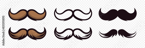 Hipster Mustache. Cartoon Face Party Decoration Set. Classic Mustache, Fathers Day Symbol. Italy Mustache Icon, Vector Illustration