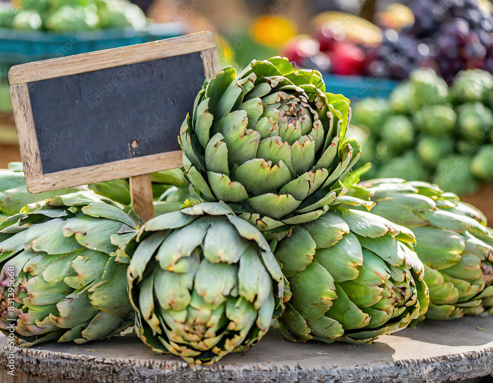 Fresh artichokes for sale at a local farmers market with a price sign Fresh artichokes for sale at a local farmers market with a price sign