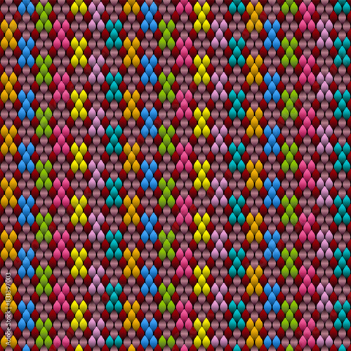 Vibrant Mexican Huichol Pattern - Seamless 3D Colorful Diamond Repeating Design