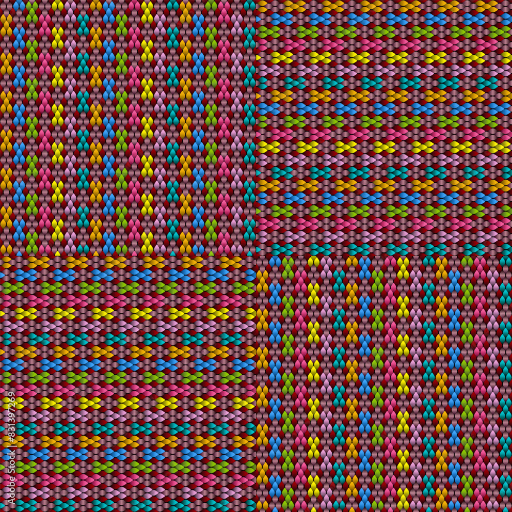 Vibrant Mexican Huichol Pattern - Seamless 3D Colorful Diamond Repeating Design Vibrant Mexican Huichol Pattern - Seamless 3D Colorful Diamond Repeating Design