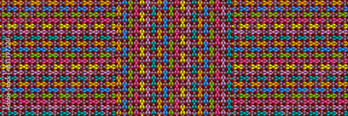 Vibrant Mexican Huichol Pattern - Seamless 3D Colorful Diamond Repeating Design