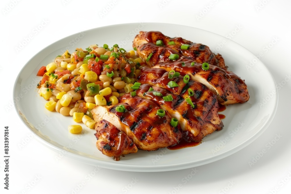 Fototapeta premium Mouthwatering Barbecue Chicken and Sautéed Lima Bean Succotash