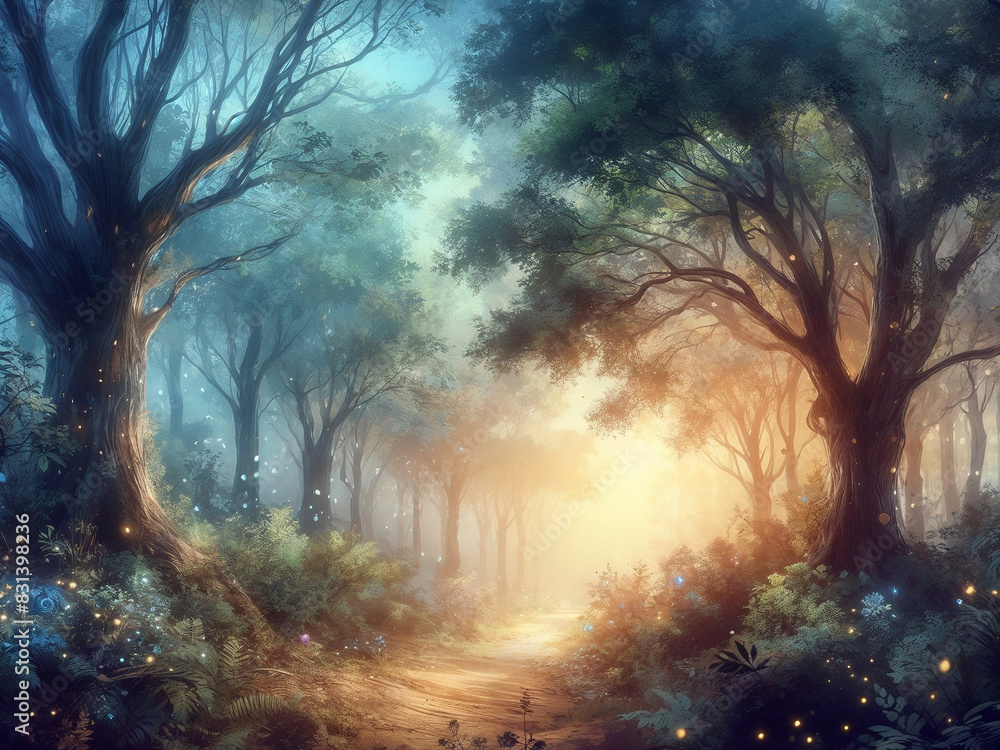 Obraz premium Misty morning in the forest.AI