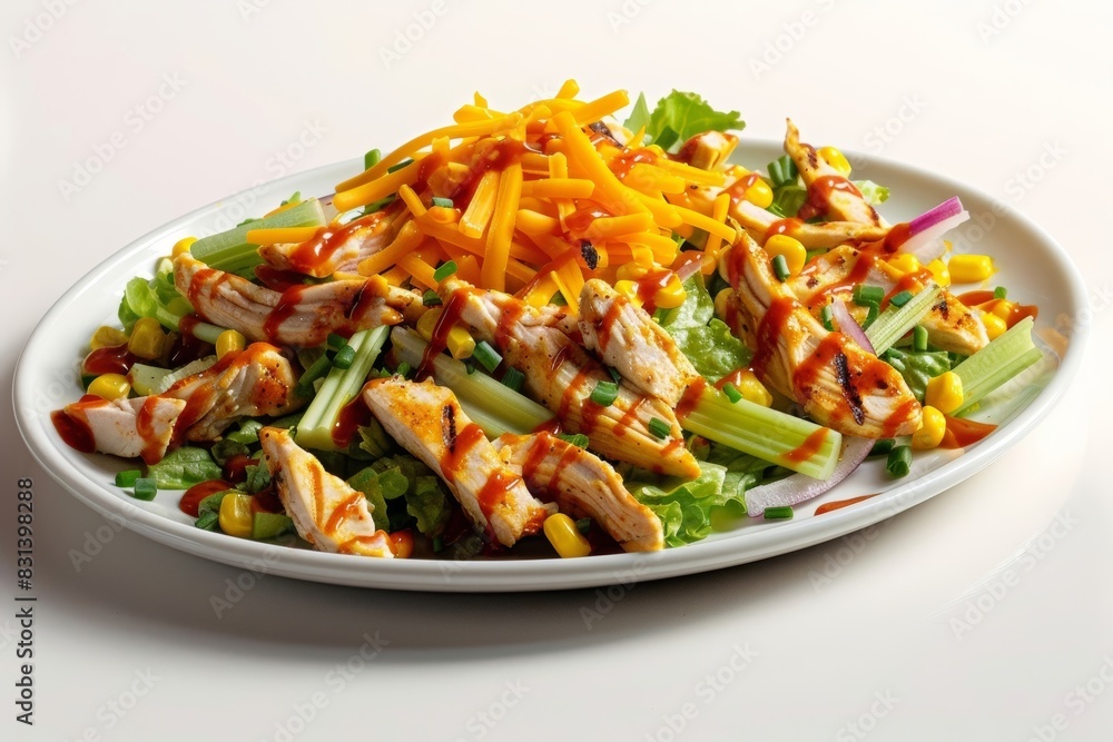 Colorful BBQ Chicken Salad with Crunchy Celery and Barbecue Sauce Drizzle Colorful BBQ Chicken Salad with Crunchy Celery and Barbecue Sauce Drizzle