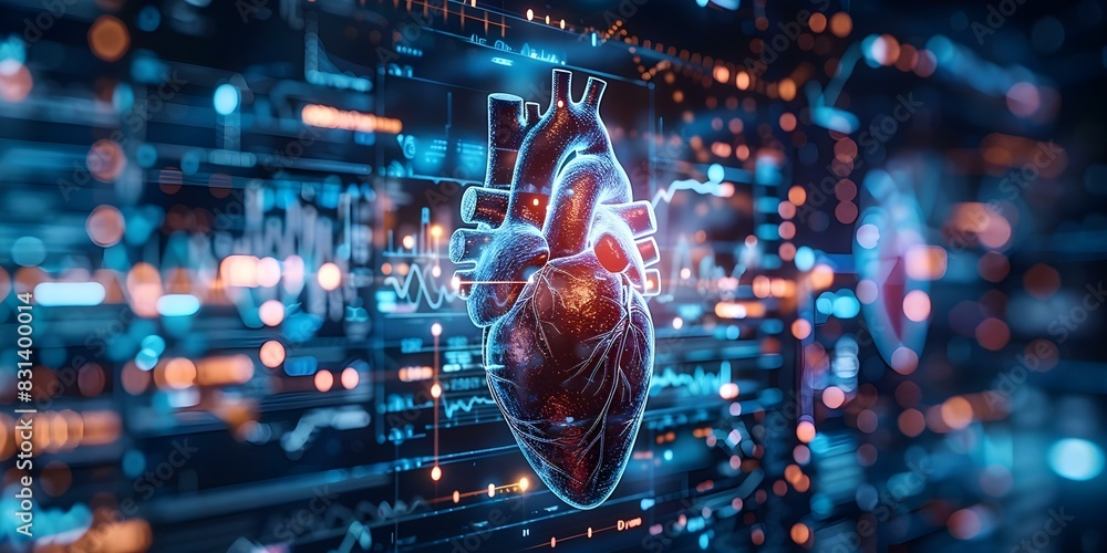 Tips and Facts for Preventing and Detecting Heart Disease: A holographic display. Concept Heart Health, Prevention, Detection, Tips, Facts, Holographic Display Tips and Facts for Preventing and Detecting Heart Disease: A holographic display. Concept Heart Health, Prevention, Detection, Tips, Facts, Holographic Display