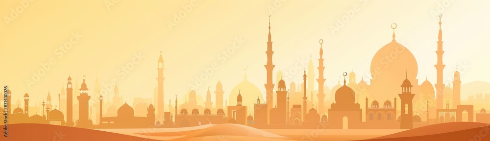Vector banner background of a vibrant Arabian cityscape at twilight