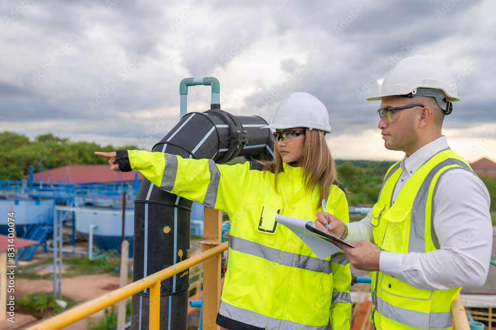 Environmental engineers work at wastewater treatment plants,Water supply engineering working at Water recycling plant for reuse Environmental engineers work at wastewater treatment plants,Water supply engineering working at Water recycling plant for reuse