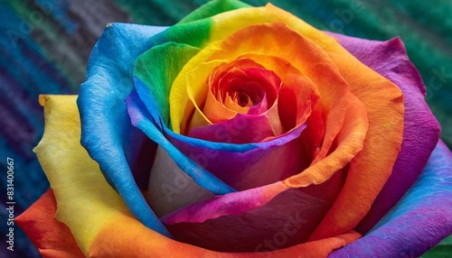 macro photo of a rose flower close up with petals painted in the colors of the LGBT flag  queer pride month