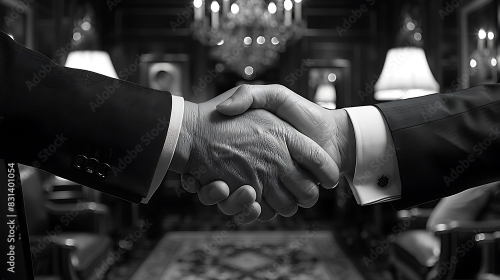 Detailed black and white close-up of businessmen shaking hands ...