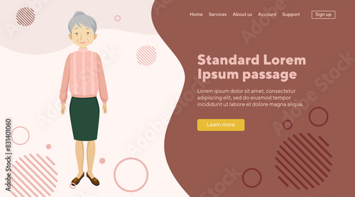 Senior woman in casual clothes. Happy grandmother in sweater and skirt flat vector illustration. Retirement, family, old age concept for banner, website design, landing page