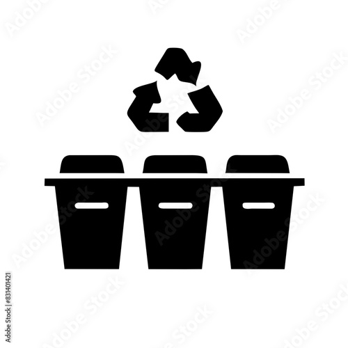 recycling bins with recycle symbol icon, black and white vector, waste management, eco concept, World Environment Day, environment protection