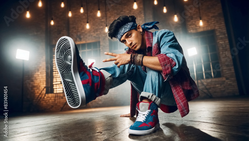 Photo of a young man dancing hip-hop in the studio