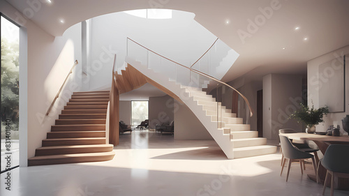 grand staircase  modern  minimalist  design  light  open-plan  creative  cycles render  sharp