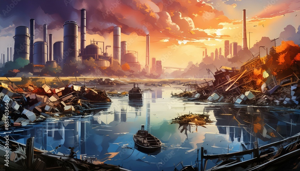 Obraz premium Industrial Devastation and Environmental Pollution