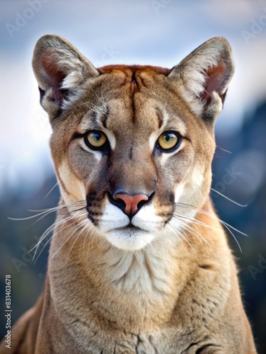 Mountain Lion Close-Up in Blurry Background. Generative AI