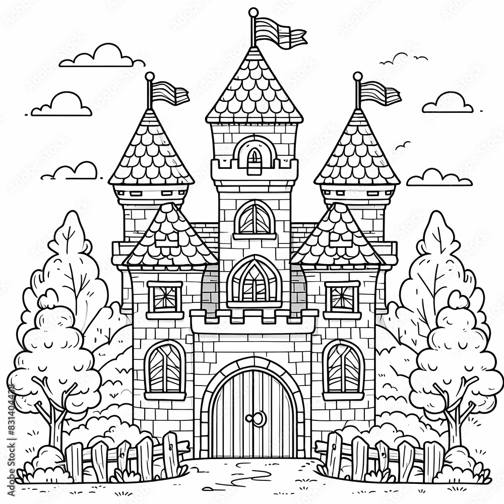 Fototapeta premium Fairy Tale Castle Coloring Page with Whimsical Design