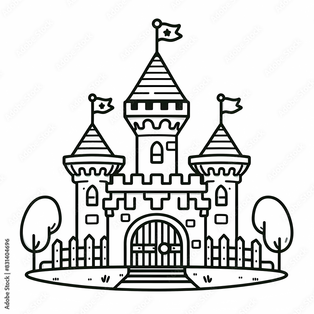 Fototapeta premium Fairy Tale Castle Coloring Page with Whimsical Design