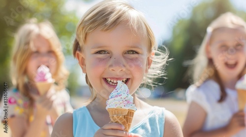 Kids enjoying ice cream or popsicles in the park  moments of summer joy and sweet treats captured