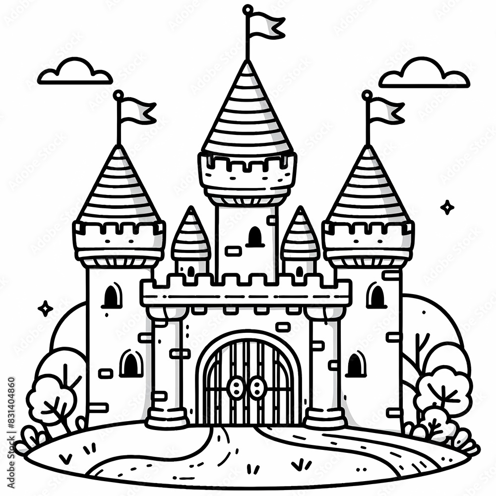 Fairy Tale Castle Coloring Page with Whimsical Design