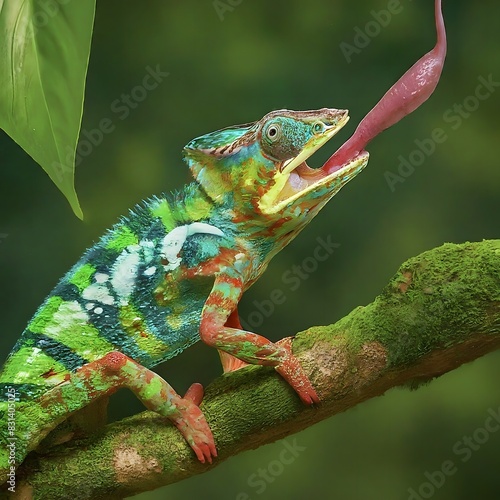 Green Chameleon Vibrant Reptile Camouflaged in Nature  Microstock Image