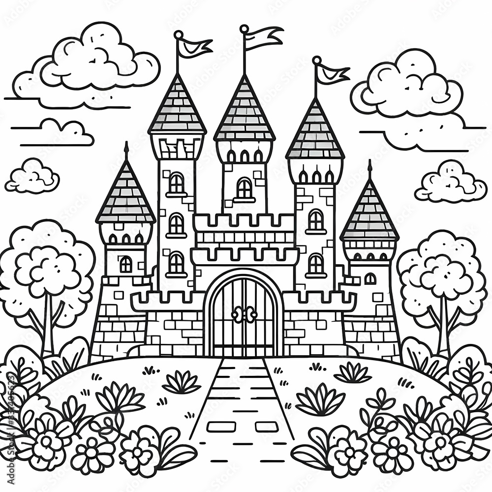 Fairy Tale Castle Coloring Page with Whimsical Design Fairy Tale Castle Coloring Page with Whimsical Design