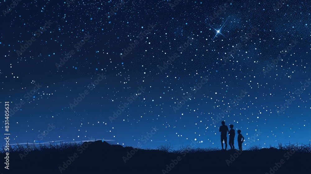 Obraz premium Night sky wonder, people stargazing beneath a clear celestial canopy