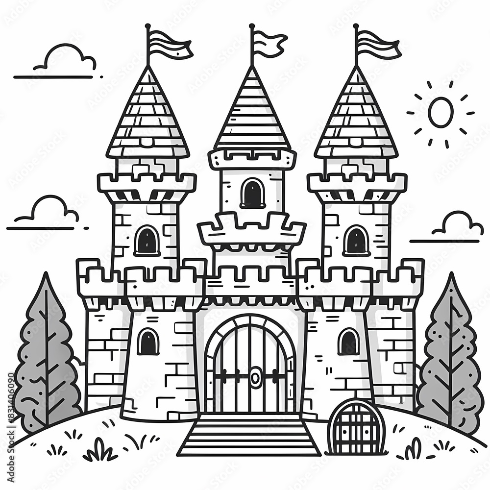 Fairy Tale Castle Coloring Page with Whimsical Design