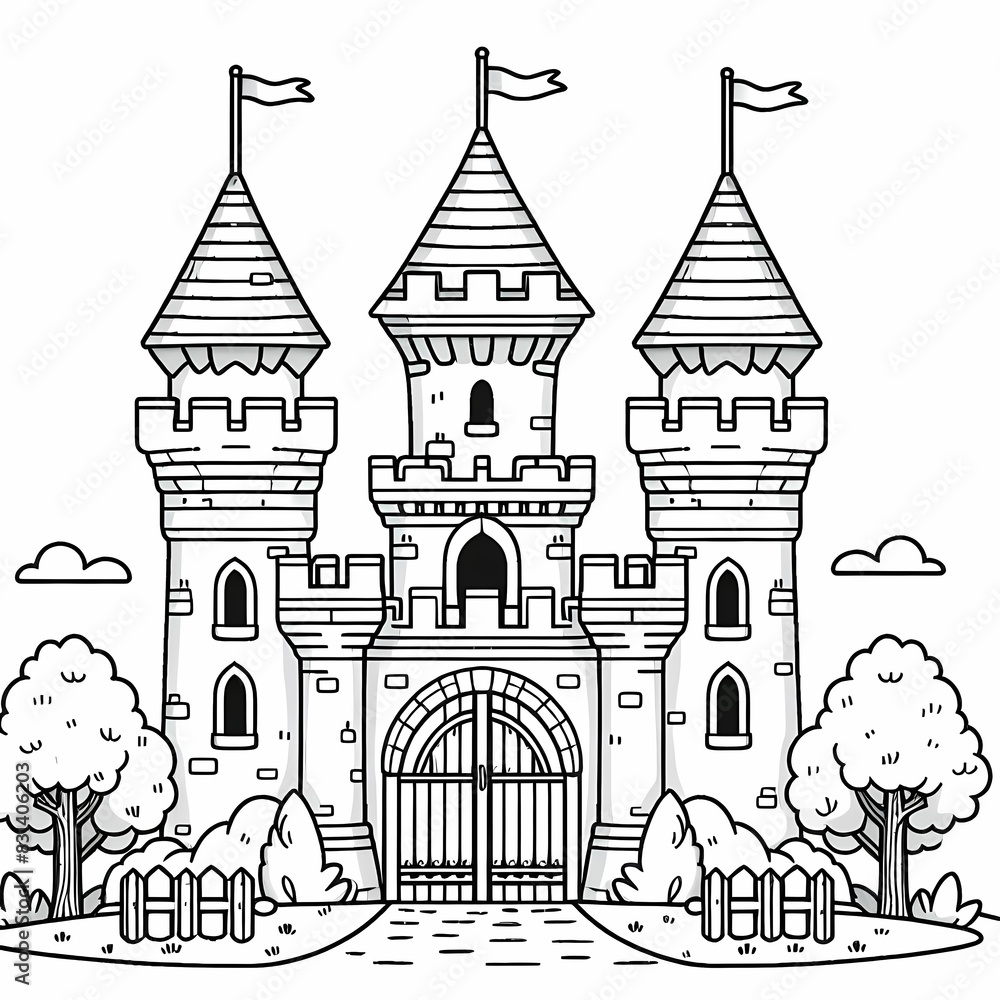 Obraz premium Fairy Tale Castle Coloring Page with Whimsical Design