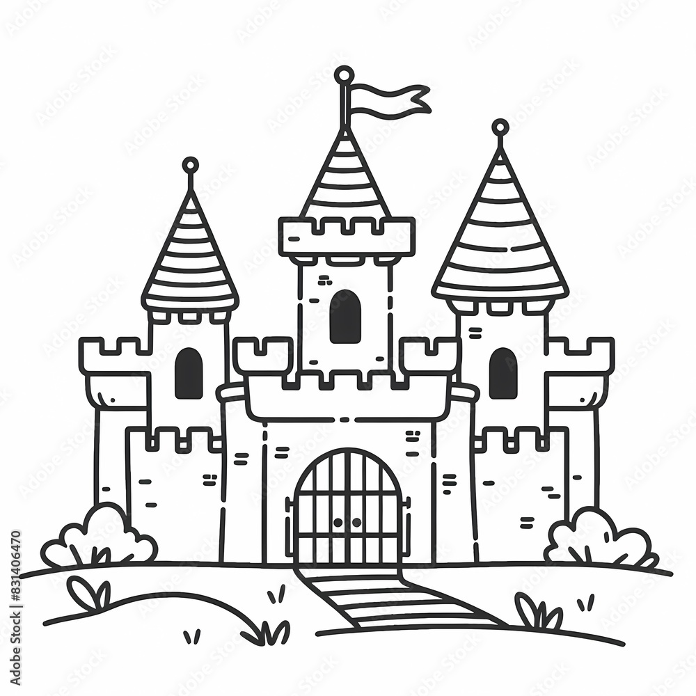 Fototapeta premium Fairy Tale Castle Coloring Page with Whimsical Design