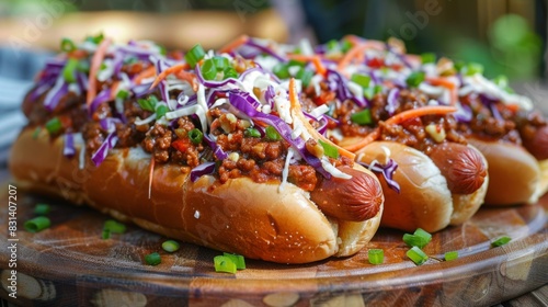 Vegan Chili Carrot Dogs Topped with Pecan Chili and Coleslaw for Juneteenth