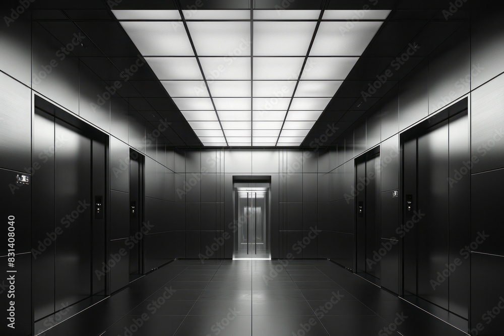 An elevator with a sleek, minimalist design and ambient LED lighting, An elevator with a sleek, minimalist design and ambient LED lighting,