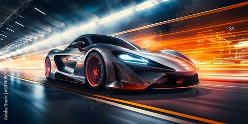 Neon Sports Car Racing on Futuristic Track with Vibrant Lights. Concept Neon Lights, Sports Cars, Racing, Futuristic, Vibrant